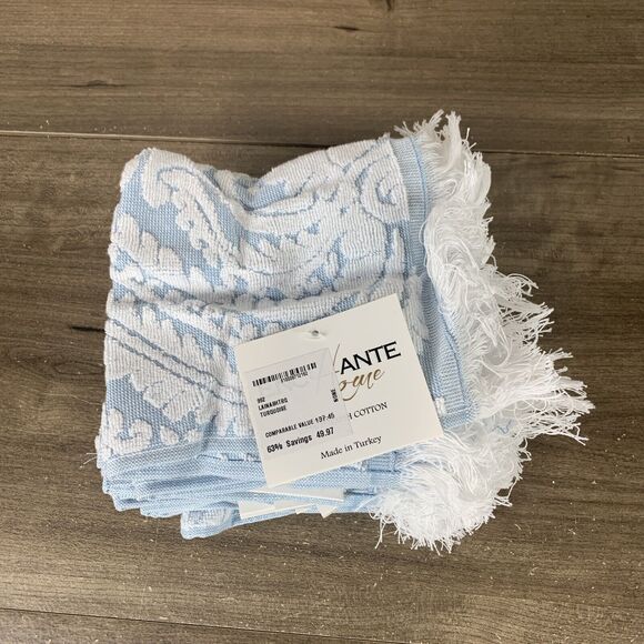 Enchante Home Fine Turkish Cotton 8-Pc. Laina White Turquoise Wash Cloth 12x12 - Picture 1 of 6